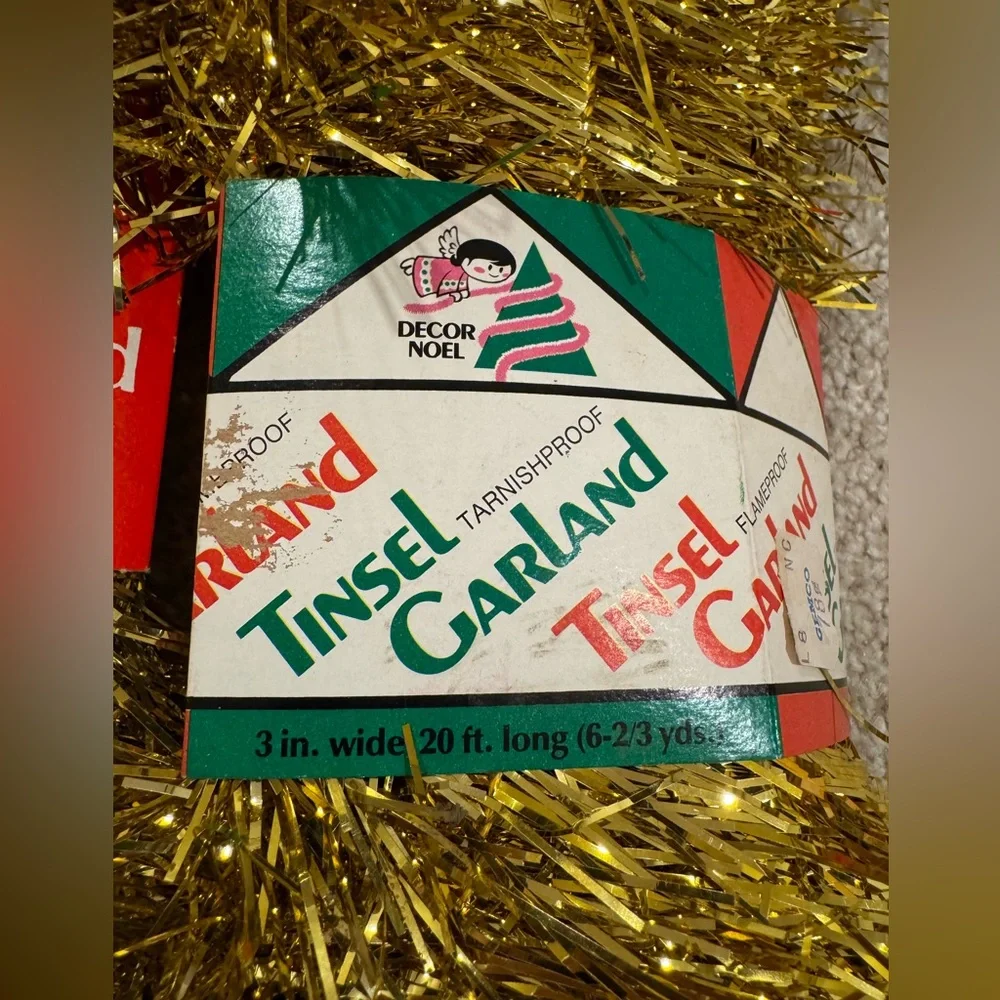 Vintage NIP mid century gold tinsel garland set of 3